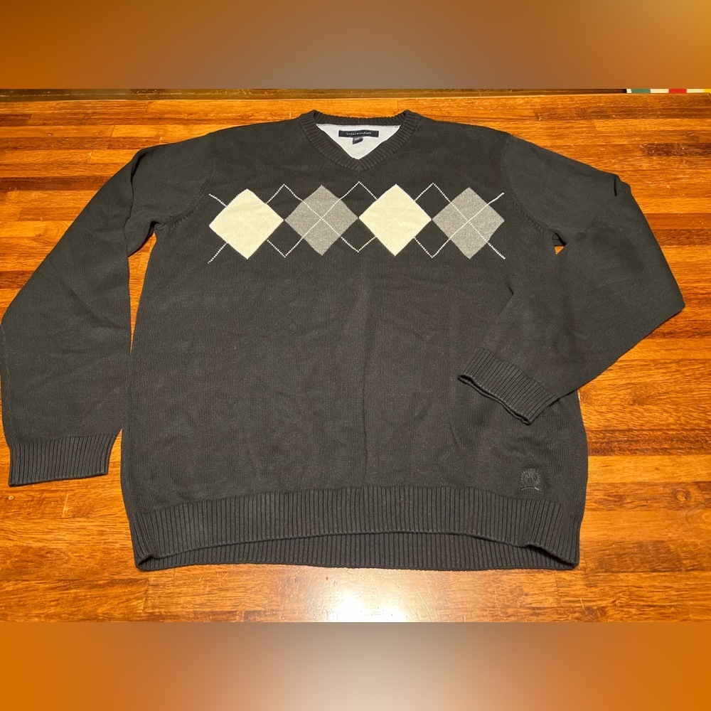 Mens Tommy Hilfiger Argyle V Neck Cotton Sweater Fall